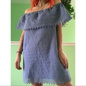 Light blue over the shoulder dress